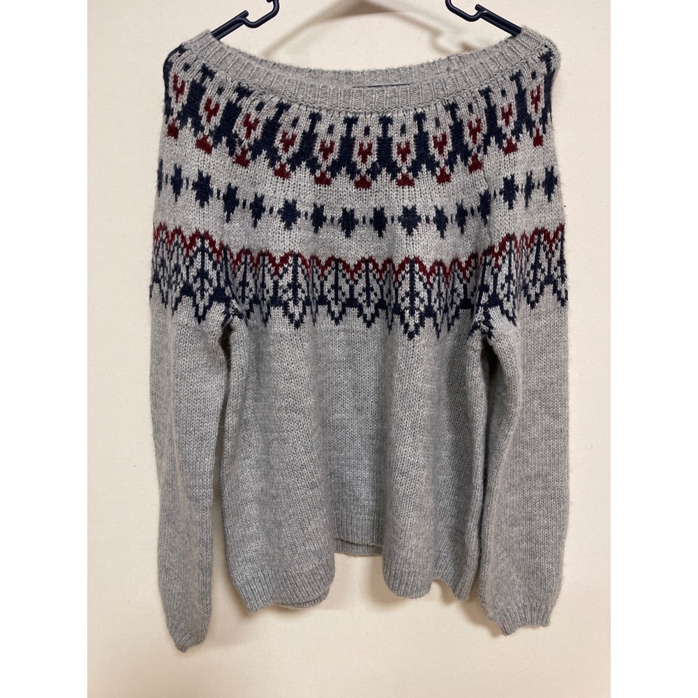Old Navy Womens Medium Gray Fair Isle Knit Sweater Nordic Pullover Long Sleeve